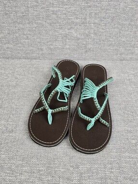 Plaka Oceanside Flat Summer Sandals Teal/Brown Womens Sz 8